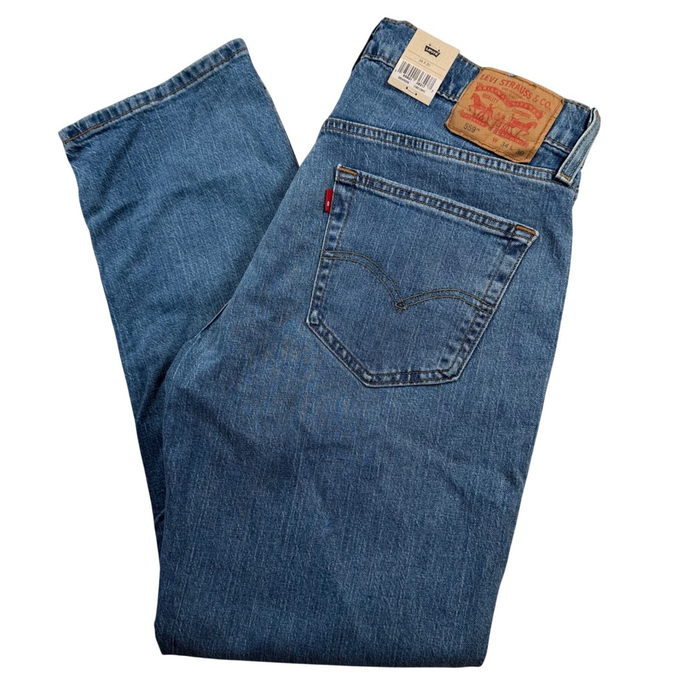 NEW Levi's 559 Relaxed Straight Jeans Men 34x30 Medium Wash Blue Stretch Denim